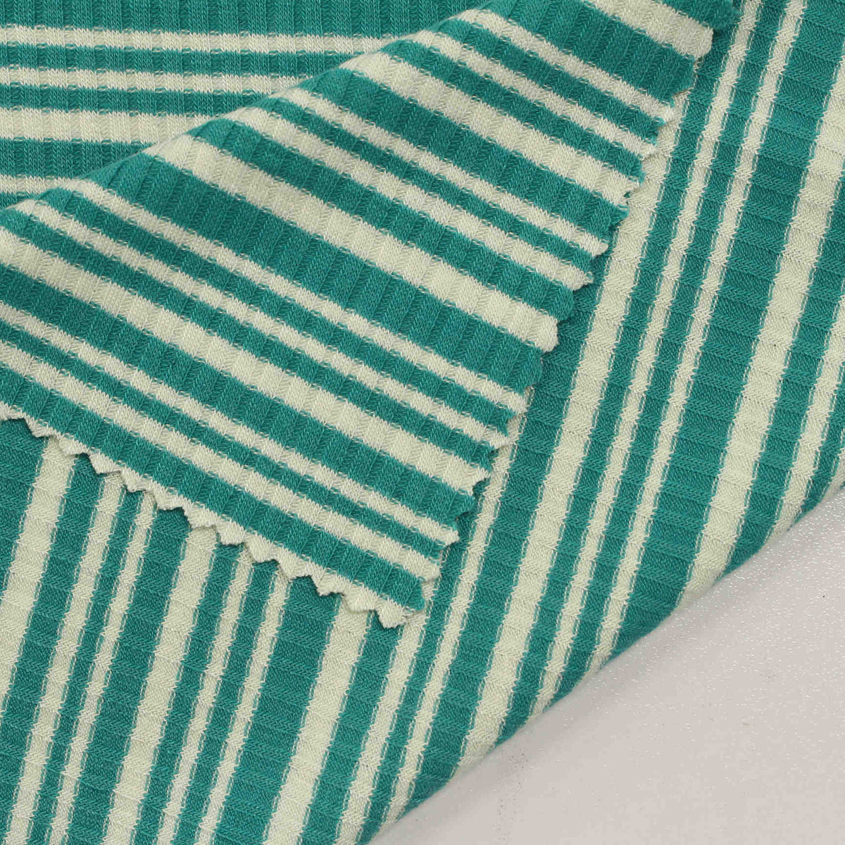 Teal Vertical-Stripe Rib Knit, Poly-Viscose