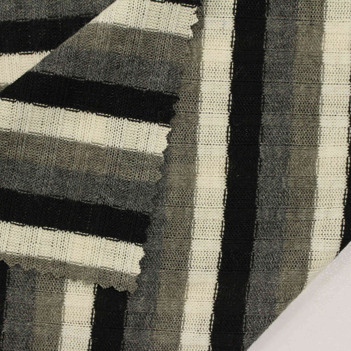 Black Vertical-Stripe Rib Knit, Poly-Viscose, 175 gsm, 150 cm