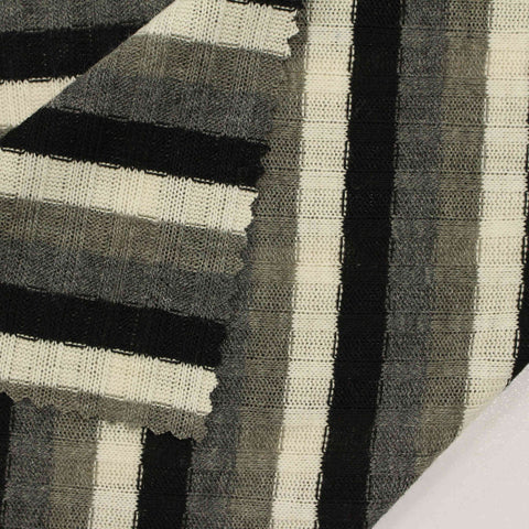 Black Vertical-Stripe Rib Knit, Poly-Viscose, 175 gsm, 150 cm