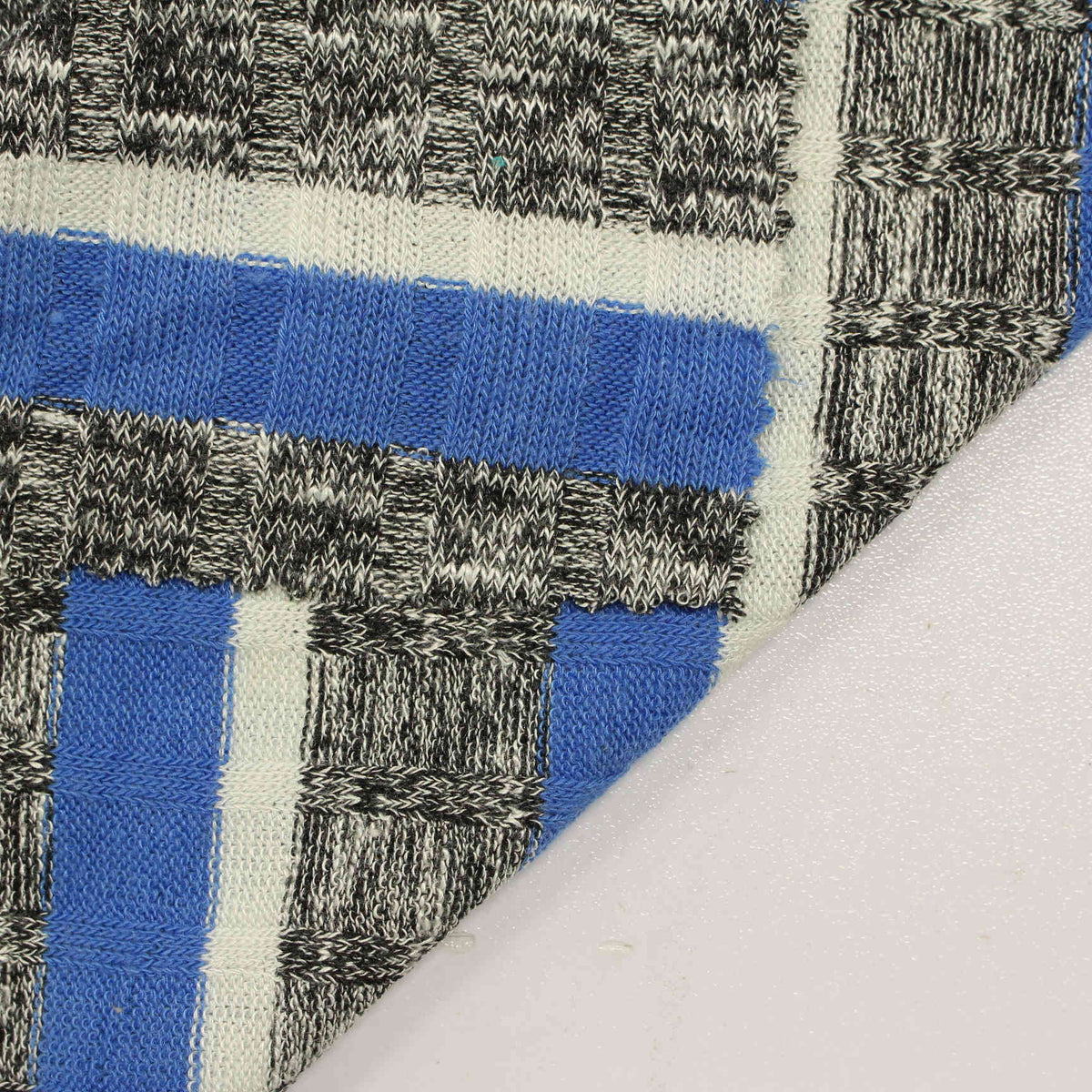 Blue Plaid Rib Knit, Viscose-Poly