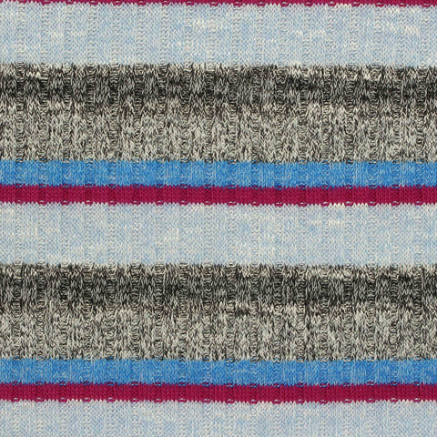 Light Blue Horizontal-Stripe Rib Knit, Poly-Viscose, 230 gsm, 155 cm