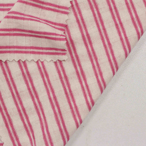 Pink Vertical-Stripe Rib Knit, Poly-Viscose, 210 gsm