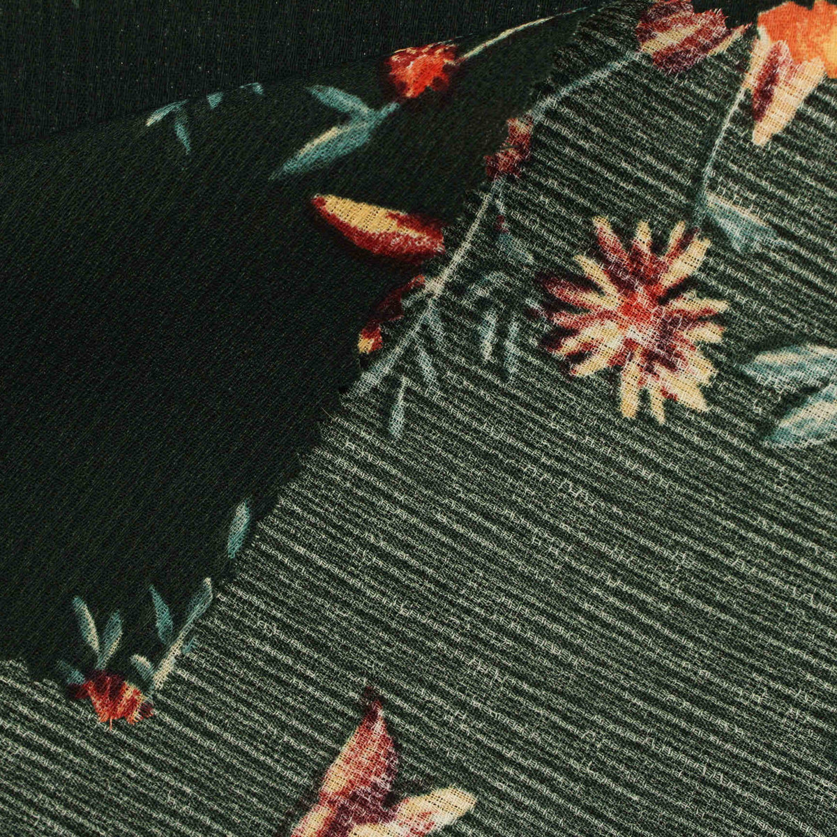 Dark Green Floral Crepe, Polyester