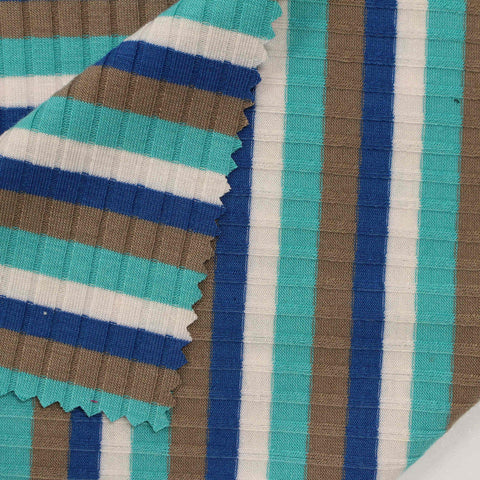 Blue Stripes Rib Knit, Polyester, 226 gsm