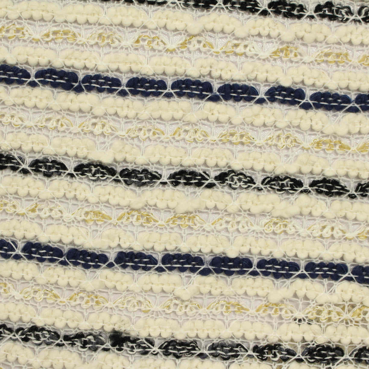 Cream Horizontal-Stripe Chunky Knit, Cotton-Poly, 237 gsm