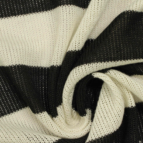 Black Horizontal-Stripe Chunky Knit, Polyester, 164 gsm