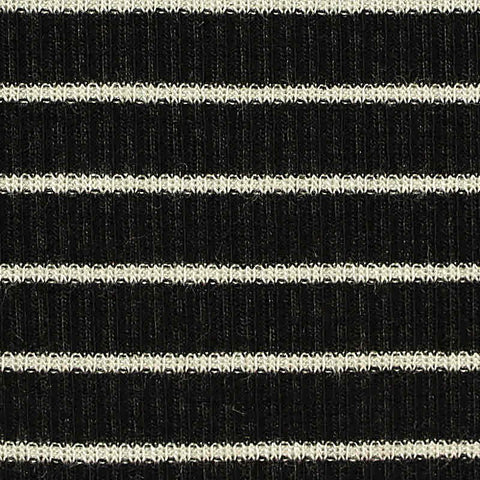 White Horizontal-Stripe Rib Knit, Poly-Viscose, 188 gsm