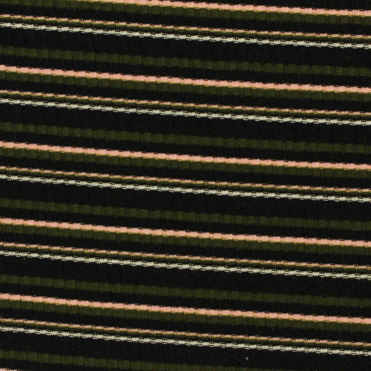 Dark Green Horizontal-Stripe Rib Knit, Polyester