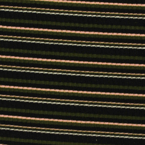 Dark Green Horizontal-Stripe Rib Knit, Polyester