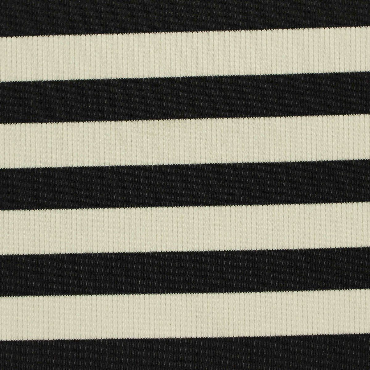 Black Horizontal-Stripe Rib Knit, Polyester, 290 gsm