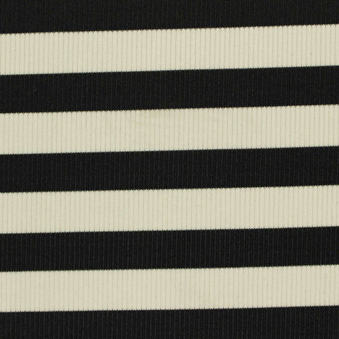 Black Horizontal-Stripe Rib Knit, Polyester, 290 gsm