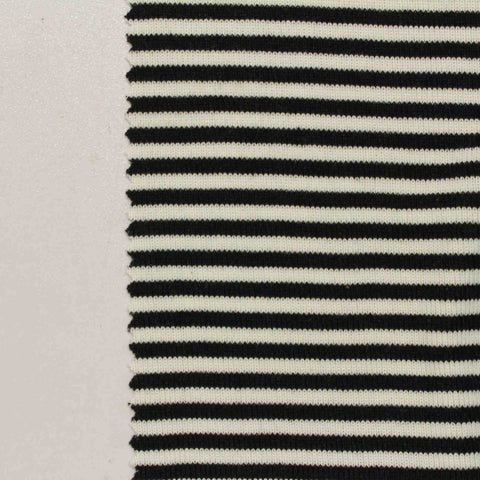 Black Horizontal-Stripe Rib Knit, Poly-Viscose, 240 gsm