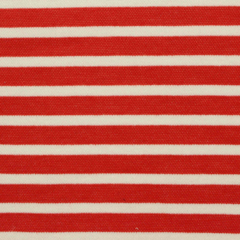 Red Horizontal-Stripe Interlock Knit, Polyester, 260 gsm