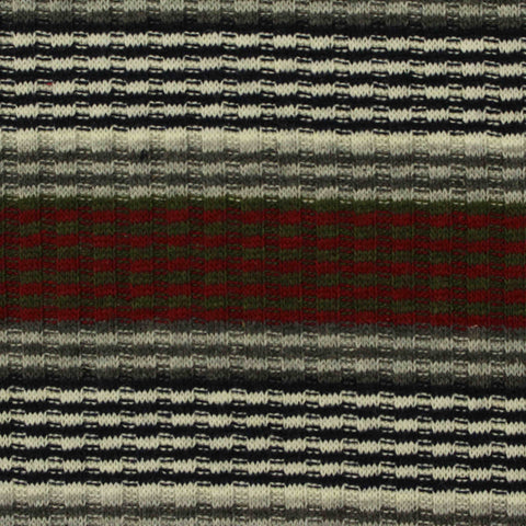 Red Horizontal-Stripe Rib Knit, Poly-Viscose, 230 gsm, 170 cm