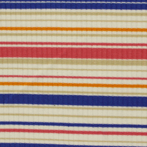 Blue Horizontal-Stripe Rib Knit, Viscose, 180 gsm