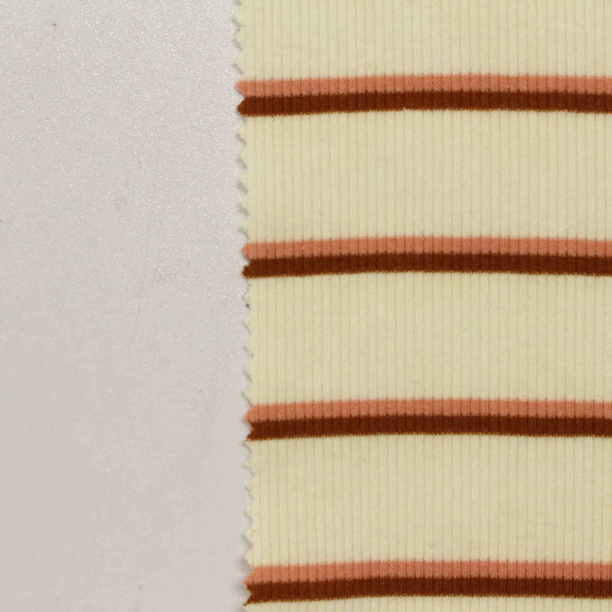 Cream Horizontal-Stripe Rib Knit, Cotton-Poly, 150 gsm