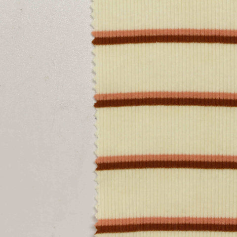 Cream Horizontal-Stripe Rib Knit, Cotton-Poly, 150 gsm
