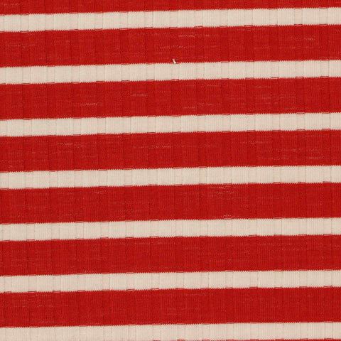 Red Horizontal-Stripe Rib Knit, Viscose-Poly