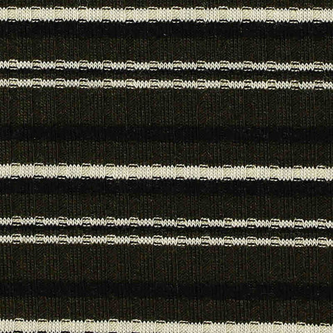 White Horizontal-Stripe Rib Knit, Polyester, 210 gsm