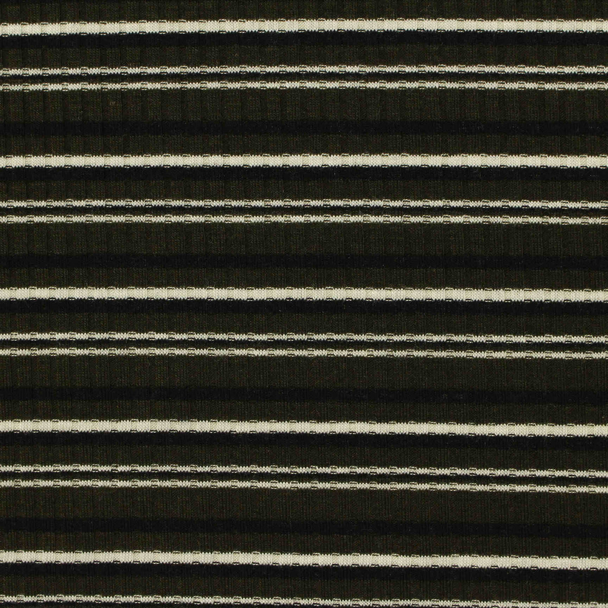 White Horizontal-Stripe Rib Knit, Polyester, 210 gsm