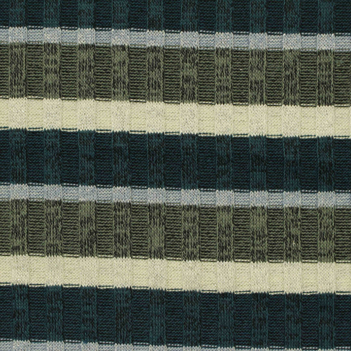 Teal Horizontal-Stripe Rib Knit, Poly-Viscose, 270 gsm