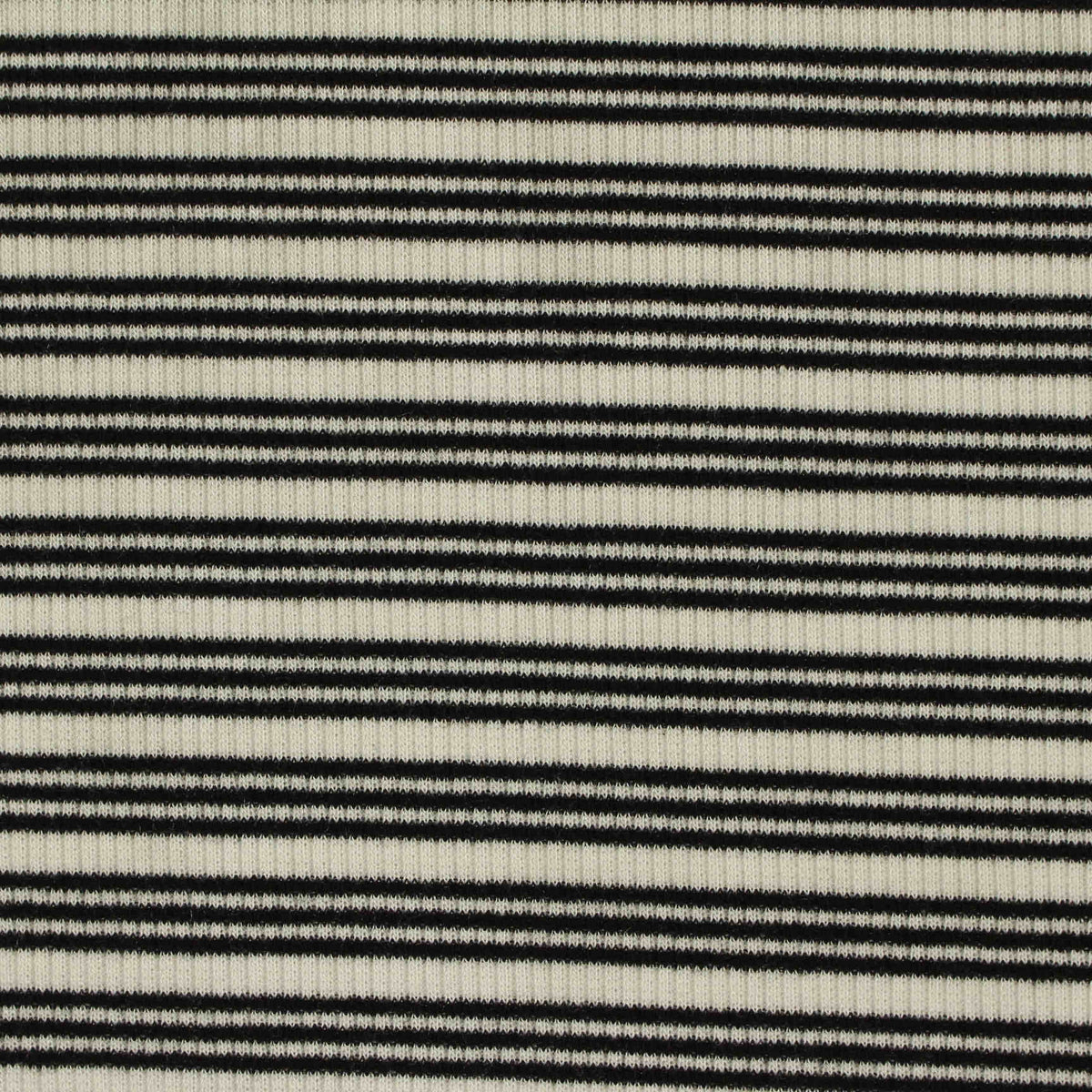 Black Horizontal-Stripe Rib Knit, Poly-Cotton, 200 gsm