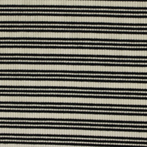 Black Horizontal-Stripe Rib Knit, Poly-Cotton, 200 gsm