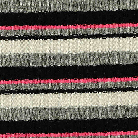 Black Horizontal-Stripe Rib Knit, Poly-Viscose, 210 gsm, 145 cm