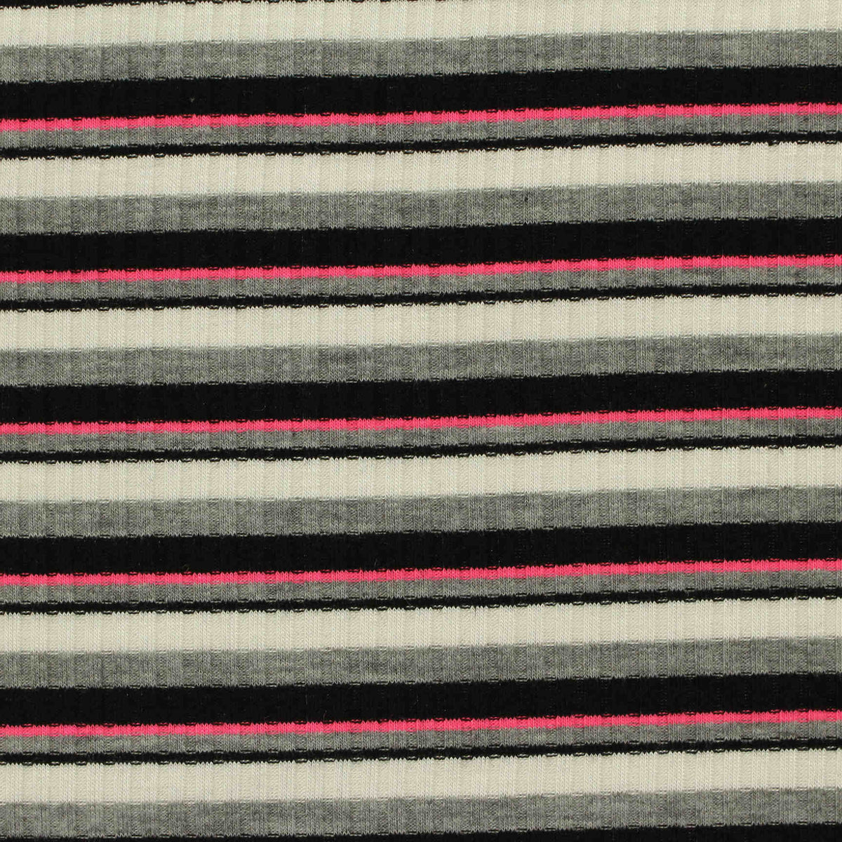 Black Horizontal-Stripe Rib Knit, Poly-Viscose, 210 gsm, 145 cm