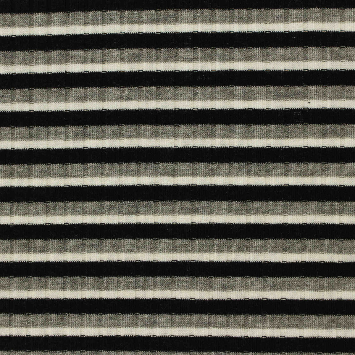 Black Horizontal-Stripe Rib Knit, Poly-Viscose, 170 gsm, 130 cm