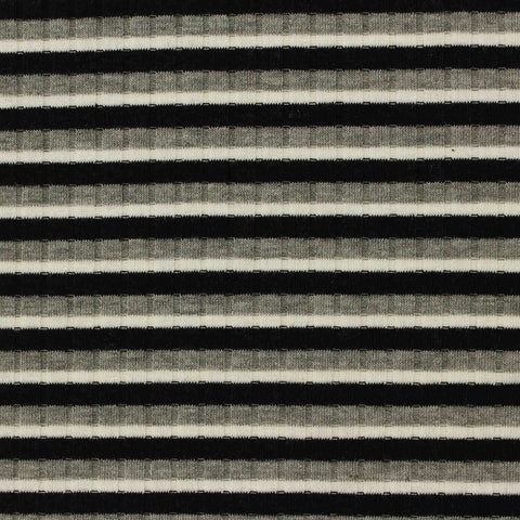 Black Horizontal-Stripe Rib Knit, Poly-Viscose, 170 gsm, 130 cm