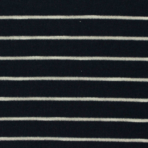 White Horizontal-Stripe Jersey Knit, Polyester, 180 gsm