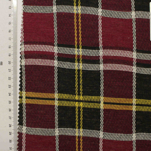Maroon Plaid Jacquard, Poly-Viscose