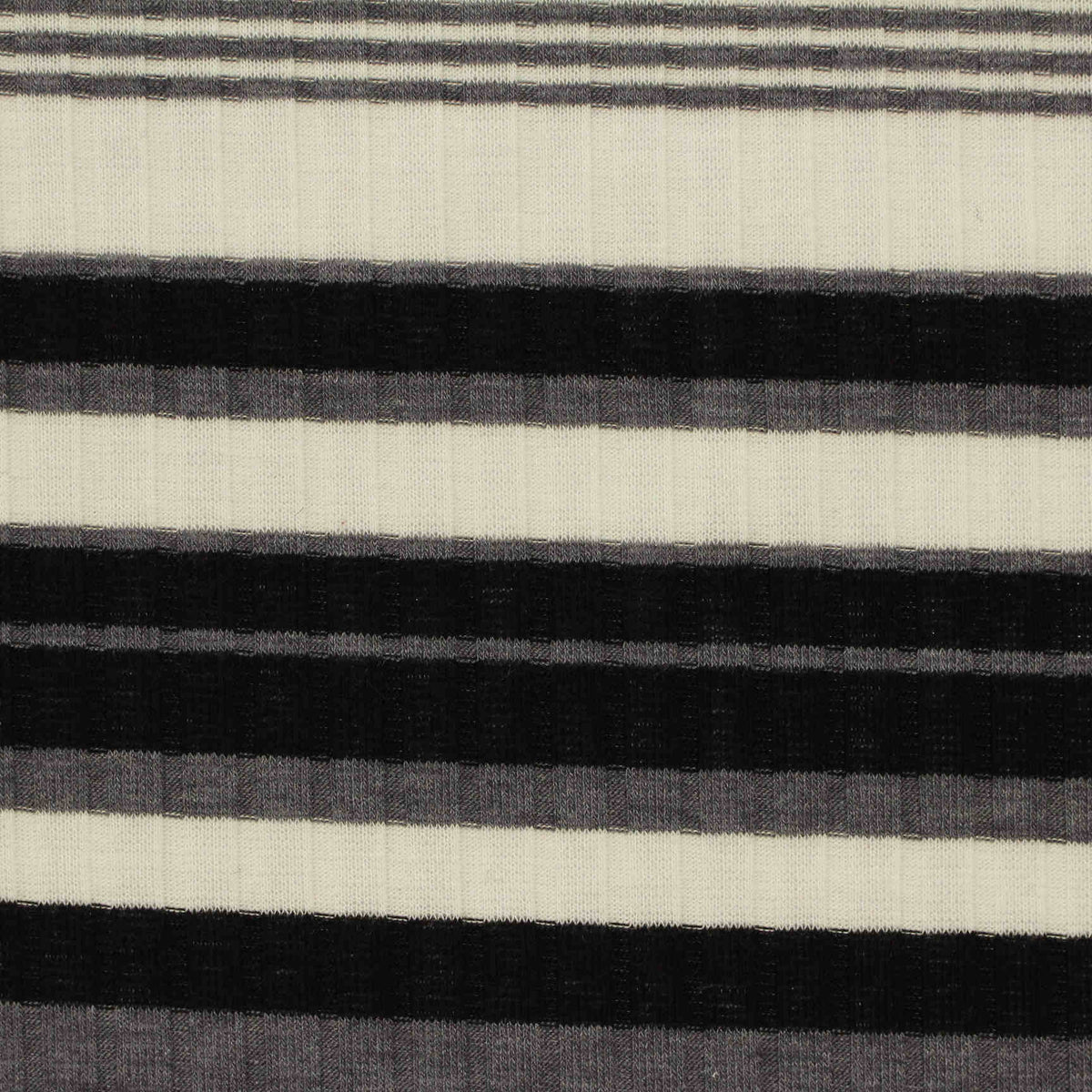 Off-White Horizontal-Stripe Rib Knit, Poly-Viscose, 160 gsm