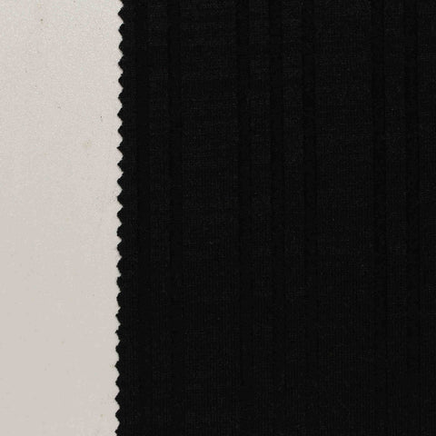 Polyester Viscose Stretch Rib Knit Fabric, 250 gsm, 142 cm — Black