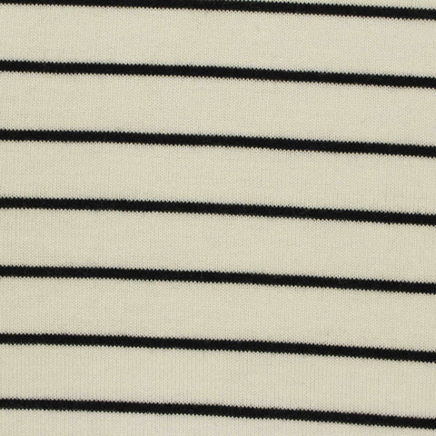 Black Horizontal-Stripe Jersey Knit, Poly-Viscose, 225 gsm