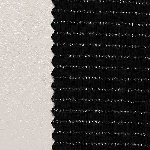 Silver Horizontal-Stripe Jersey Knit, Nylon-Metallic