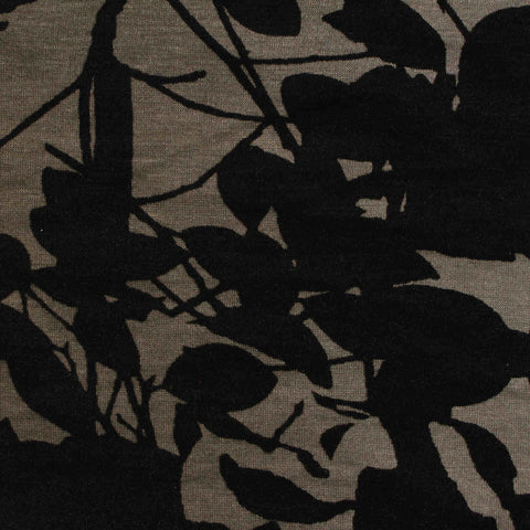 Black Leaves Jersey Knit, Viscose, 180 gsm