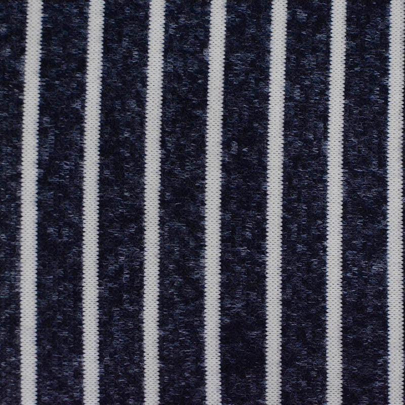 White Vertical-Stripe Chunky Knit, Polyester, 295 gsm