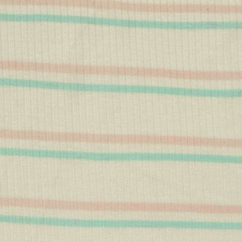 Pink Horizontal-Stripe Rib Knit, Viscose-Poly, 237 gsm