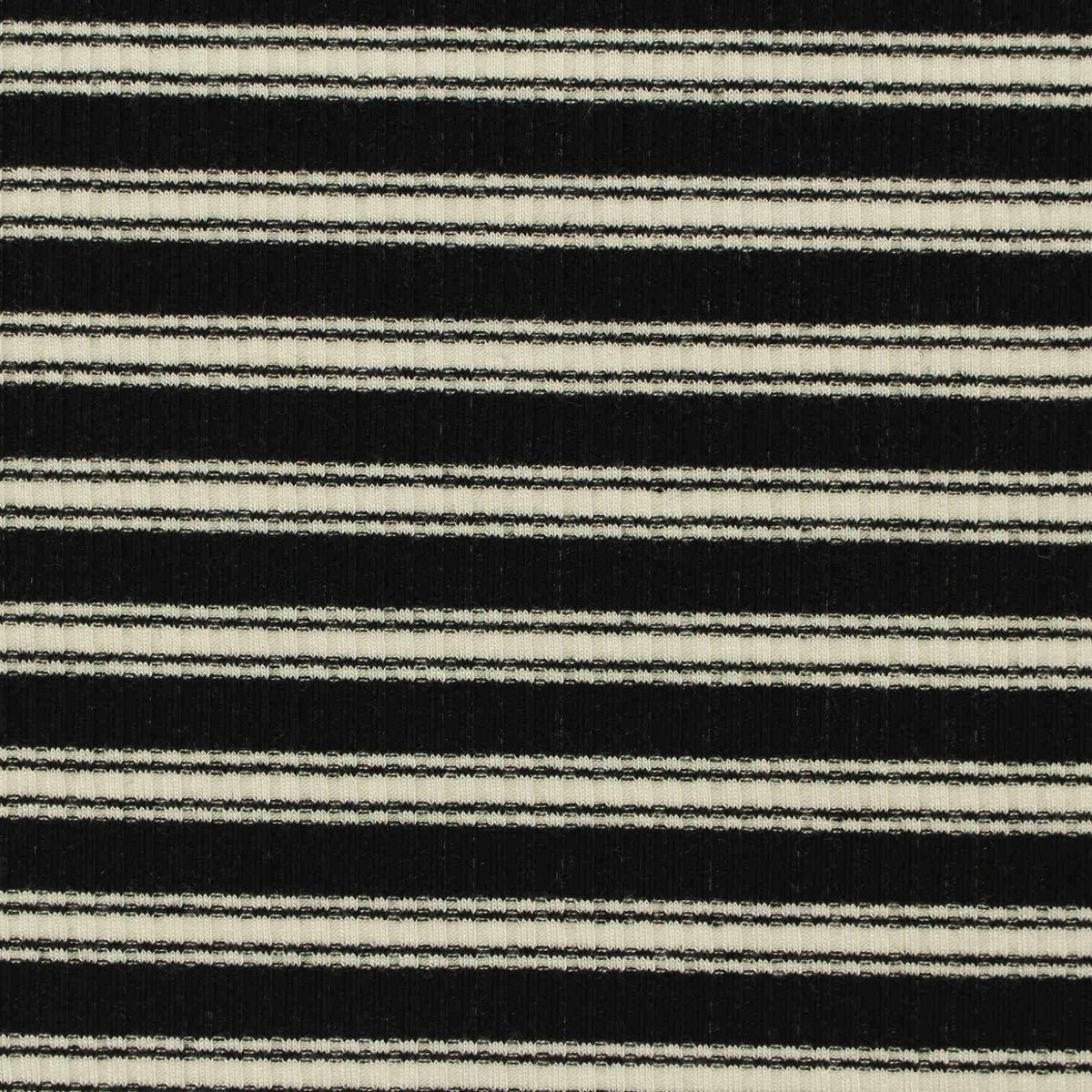 Black Horizontal-Stripe Rib Knit, Poly-Viscose, 250 gsm, 120 cm