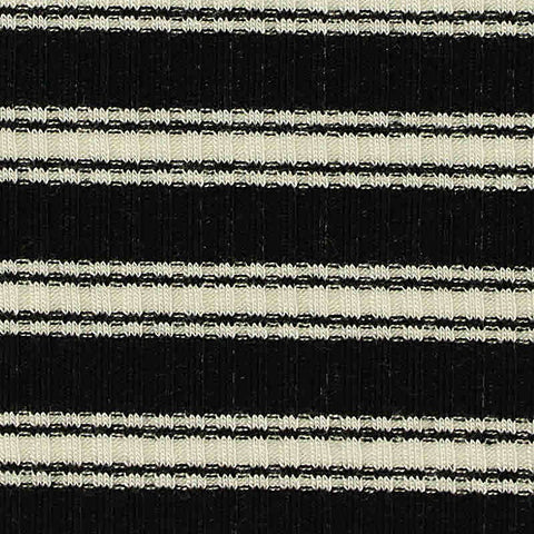 Black Horizontal-Stripe Rib Knit, Poly-Viscose, 250 gsm, 120 cm