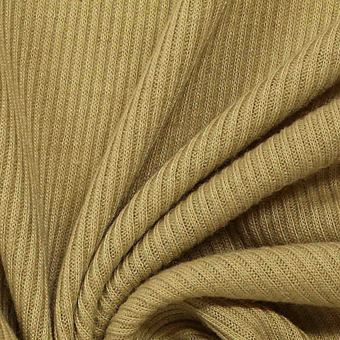 Polyester Viscose Stretch Rib Knit Fabric, 168 gsm, 160 cm — Khaki