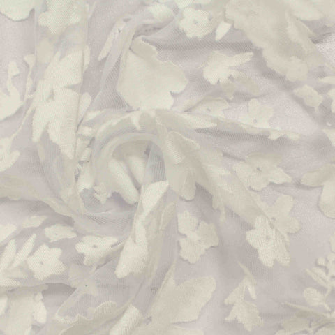 White Tone-on-Tone Floral Jacquard, Viscose, 100 gsm