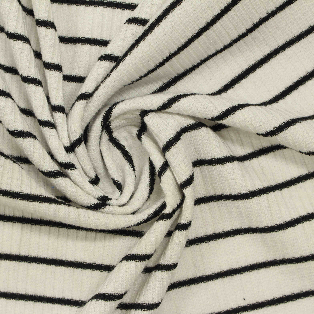 Black Horizontal-Stripe Rib Knit, Poly-Viscose, 210 gsm, 125 cm
