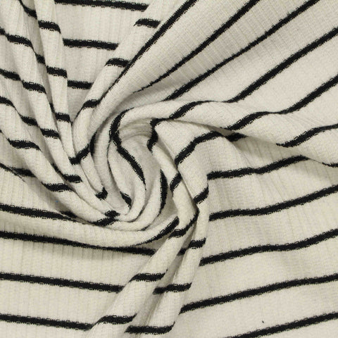 Black Horizontal-Stripe Rib Knit, Poly-Viscose, 210 gsm, 125 cm