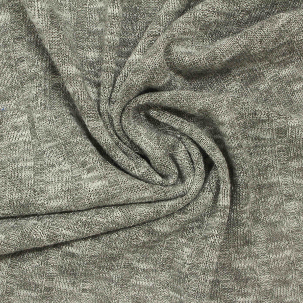 Dark Grey Heathered-Marl Rib Knit, Polyester, 200 gsm, 160 cm