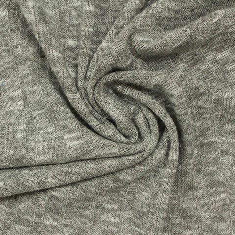 Dark Grey Heathered-Marl Rib Knit, Polyester, 200 gsm, 160 cm