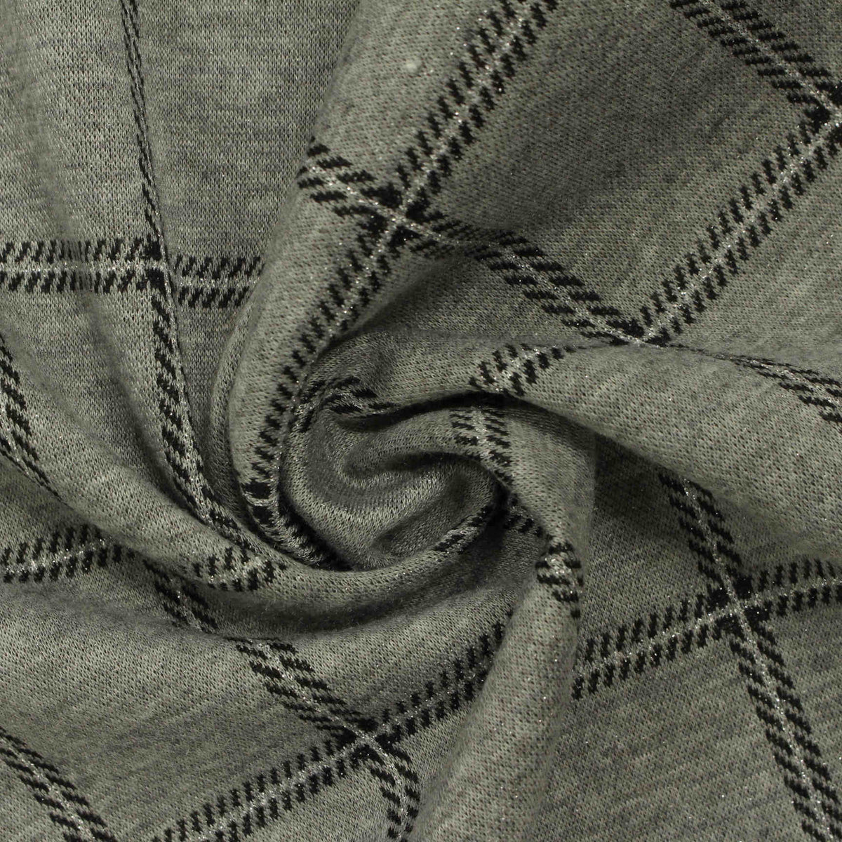 Grey Plaid Interlock Knit, Polyester, 248 gsm