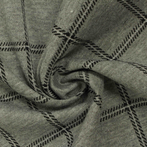 Grey Plaid Interlock Knit, Polyester, 248 gsm